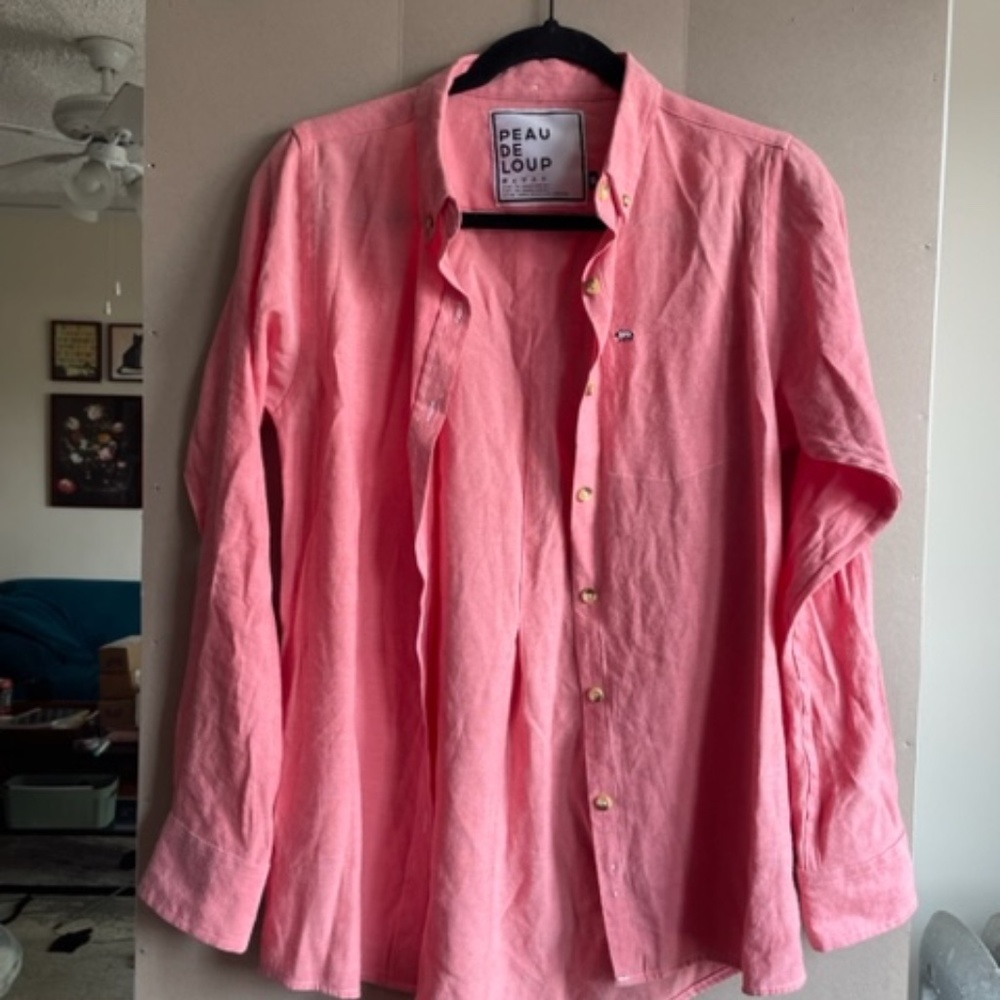 Peau De Loup Long Sleeve Button Up in Salmon